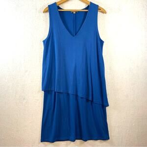 Lilla P Sleeveless Knit Shift Dress Sz M Blue Asymmetrical Layer Travel Comfy‎
